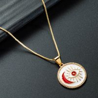 Devil's Eye Moon Pendant Necklace Copper Gold Plated Oil Micro-set Zircon Necklace sku image 1