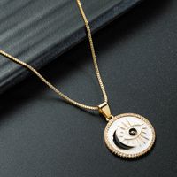 Devil's Eye Moon Pendant Necklace Copper Gold Plated Oil Micro-set Zircon Necklace sku image 4
