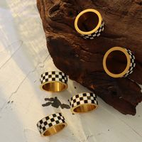 European And American Black And White Checkerboard Ring Personality Simple Titanium Steel Ring main image 2