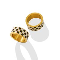 European And American Black And White Checkerboard Ring Personality Simple Titanium Steel Ring main image 5