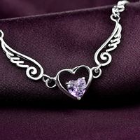 S925 Sterling Silver Heart Diamond Wings Bijoux En Argent Simples Coréens main image 1