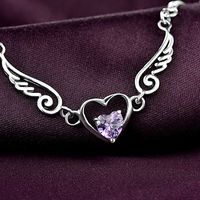 S925 Sterling Silver Heart Diamond Wings Bijoux En Argent Simples Coréens main image 2