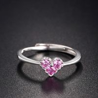 Korean New Fashion Heart-shape S925 Silver Inlaid Zircon Ring main image 1