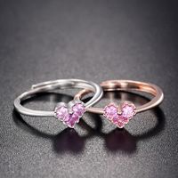 Korean New Fashion Heart-shape S925 Silver Inlaid Zircon Ring main image 4