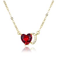 Collier Double Diamant Rouge En Forme De Coeur Femme Bijoux En Argent Sterling S925 main image 5