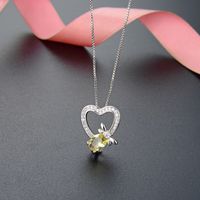 Simple Fashion Yellow S925 Silver Zircon Clavicle Chain Heart-shaped Pendant main image 4