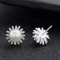 Korean New Popular Accessories S925 Sterling Silver Pearl Sunflower Earrings Wholesale main image 1