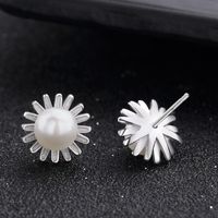 Korean New Popular Accessories S925 Sterling Silver Pearl Sunflower Earrings Wholesale main image 2