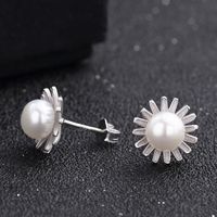 Korean New Popular Accessories S925 Sterling Silver Pearl Sunflower Earrings Wholesale main image 3