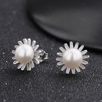Korean New Popular Accessories S925 Sterling Silver Pearl Sunflower Earrings Wholesale main image 4