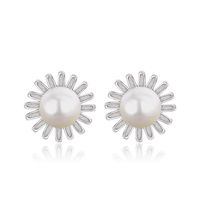 Korean New Popular Accessories S925 Sterling Silver Pearl Sunflower Earrings Wholesale main image 5