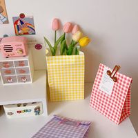 Tide Korean Style Color Plaid Kraft Paper Gift Packaging Paper Bag main image 1