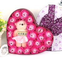 Roses Soap Flower Heart-shaped Gift Box Bear Big Bow Paper Box main image 2
