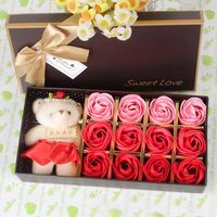 Teacher's Day Small Gifts 12 Roses Soap Flowers And Bears Gift Box main image 5