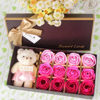 Christmas Gift 12 Rose Soap Flower Gift Box Plus Cotton Bear Festive Promotional Supplies Casual Gift Wholesale main image 3