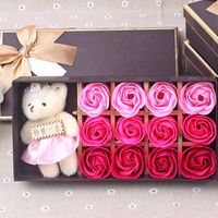 Christmas Gift 12 Rose Soap Flower Gift Box Plus Cotton Bear Festive Promotional Supplies Casual Gift Wholesale main image 4