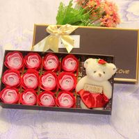 Christmas Gift 12 Rose Soap Flower Gift Box Plus Cotton Bear Festive Promotional Supplies Casual Gift Wholesale main image 5