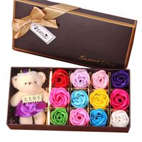 Christmas Gift 12 Rose Soap Flower Gift Box Plus Cotton Bear Festive Promotional Supplies Casual Gift Wholesale main image 6