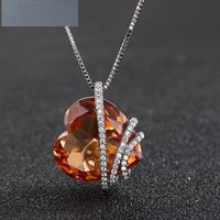 New Fashion Orange Heart Pendant Female S925 Silver Necklace Clavicle Chain sku image 1