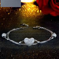 Bracelet En Argent 925 Bijoux Coréens Coeur Cercle Perles Diamant Bracelet Multicouche sku image 1