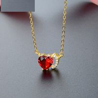 Collier Double Diamant Rouge En Forme De Coeur Femme Bijoux En Argent Sterling S925 sku image 1