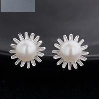 Korean New Popular Accessories S925 Sterling Silver Pearl Sunflower Earrings Wholesale sku image 1