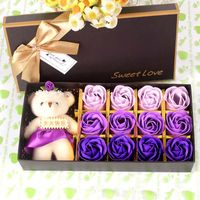 Teacher's Day Small Gifts 12 Roses Soap Flowers And Bears Gift Box sku image 4