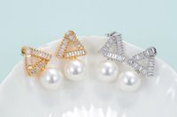 Zircon Triangle Pearl Long Simple Personality Pearl Earrings main image 4