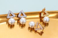 Boucles D&#39;oreilles En Perles De Personnalité Simples Et Longues Avec Perle Triangle En Zircon main image 5