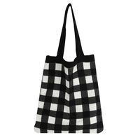 New Fashion Knitted Wool Shoulder Black And White Simple Plaid Bag main image 6