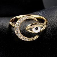 Fashion New Copper Drip Oil Eye Moon Zircon Open Ring main image 2