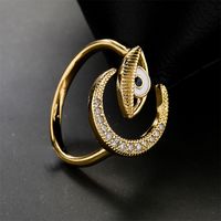 Fashion New Copper Drip Oil Eye Moon Zircon Open Ring main image 4