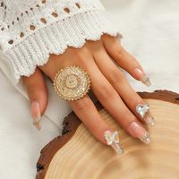 European And American Fashion Retro Carved Diamond Round Open Alloy Ring main image 1