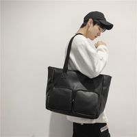 Fashion Single Shoulder Bag Men's Computer Bag Solid Color Large Capacity Pu Tote Bag main image 4