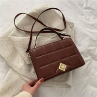 2022 New Fashion Plaid Embroidery Thread Messenger Portable Small Square Bag sku image 4