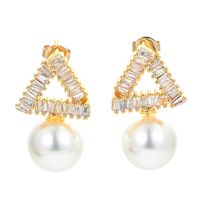 Zircon Triangle Pearl Long Simple Personality Pearl Earrings sku image 1
