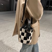 Fashion Plaid New Trendy Sense Woven Portable Bucket Shoulder Messenger Bag sku image 6