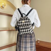 Retro Contrast Color Plaid Trendy Fashion Backpack sku image 3