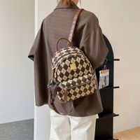 Retro Contrast Color Plaid Trendy Fashion Backpack sku image 4