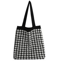 New Fashion Knitted Wool Shoulder Black And White Simple Plaid Bag sku image 4
