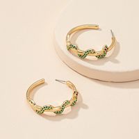 European Green Diamond Zodiac Snake Circle Earrings Retro Ear Jewelry sku image 1