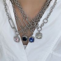 Retro Gemstone Necklace Square Crystal Pendant Niche Sweater Chain sku image 4