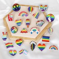 Heart-shaped Rainbow Pride Gay Cartoon Colorful Banner Alloy Brooch sku image 18