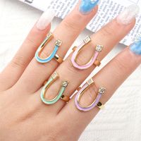 European And American Inlaid Zircon U-shaped Open Ring Copper Drip Oil Ring Wholesale main image 1
