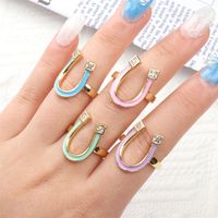 European And American Inlaid Zircon U-shaped Open Ring Copper Drip Oil Ring Wholesale main image 2