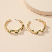 European Green Diamond Zodiac Snake Circle Earrings Retro Ear Jewelry main image 3