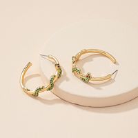 European Green Diamond Zodiac Snake Circle Earrings Retro Ear Jewelry main image 4