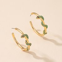 European Green Diamond Zodiac Snake Circle Earrings Retro Ear Jewelry main image 5