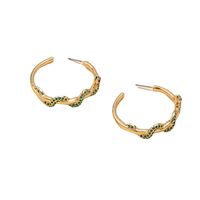 European Green Diamond Zodiac Snake Circle Earrings Retro Ear Jewelry main image 6