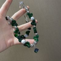 Irregular Green Crystal Beaded Clavicle Necklace Emerald Stud Earrings main image 6